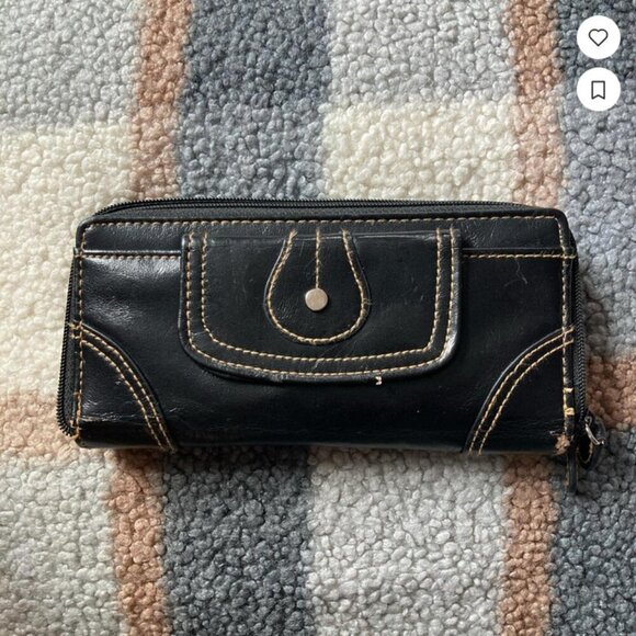 Handbags - Black faux leather with light brown stitching wallet with loads of storage GUC